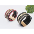 Multilayer loop gold chain rhinestone fashion leather bracelet